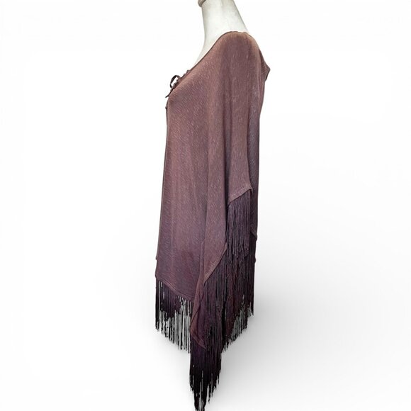 NWOT Ella Moss Plum Fringe Poncho Top OS Boho Festival Lace Up Oversized Western - Picture 5 of 9